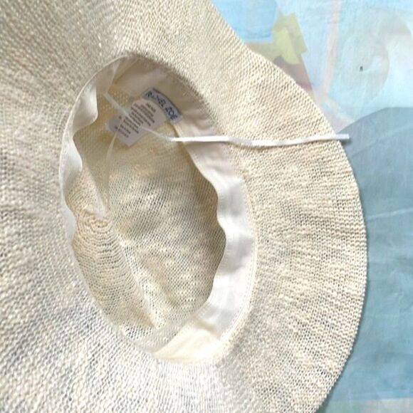 Rachael Zoe Fidora type ladies hat woven cream ivory with black trim New main image 7